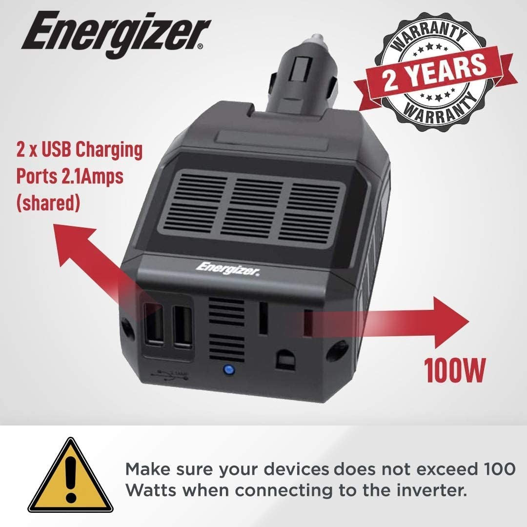 Energizer EN100 Inversor de corriente de conexión directa ultracompacto de CC a CA de 100 W