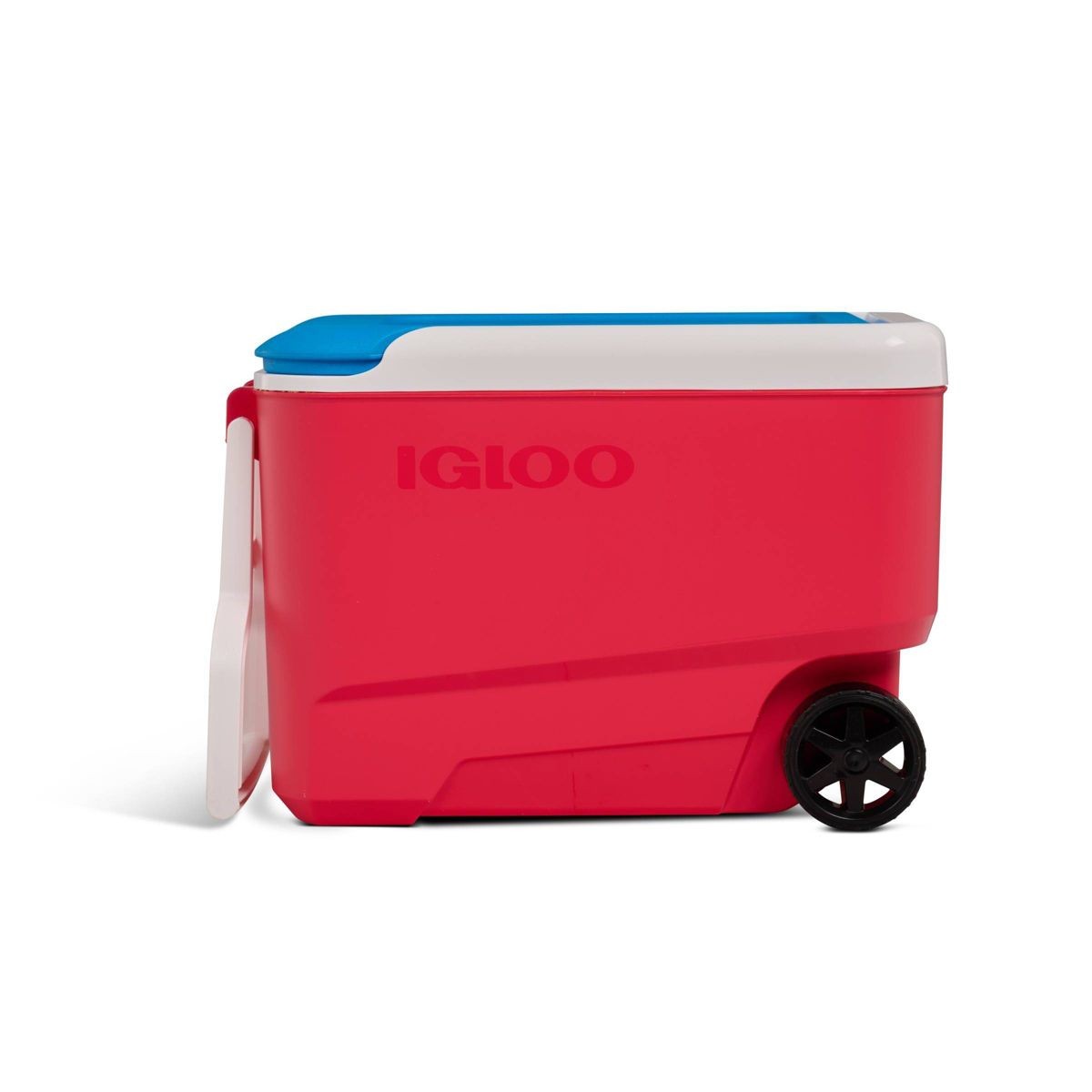 Igloo hielera de 38 QT con ruedas de color rojo con tapa azul