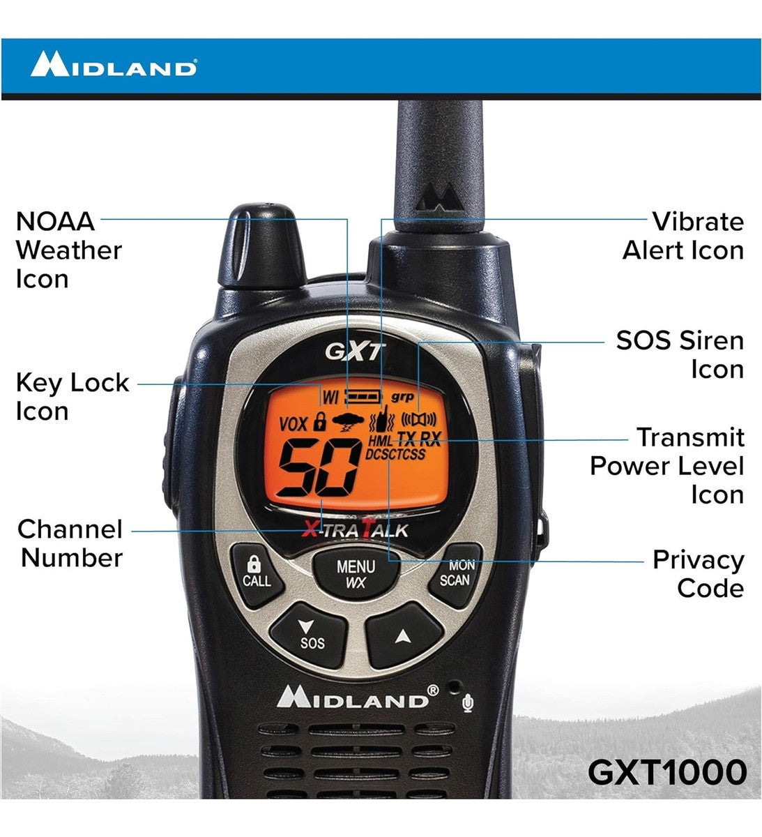 Midland Gxt1000vp4 Radio Bidireccional Gmrs De 50 Canales