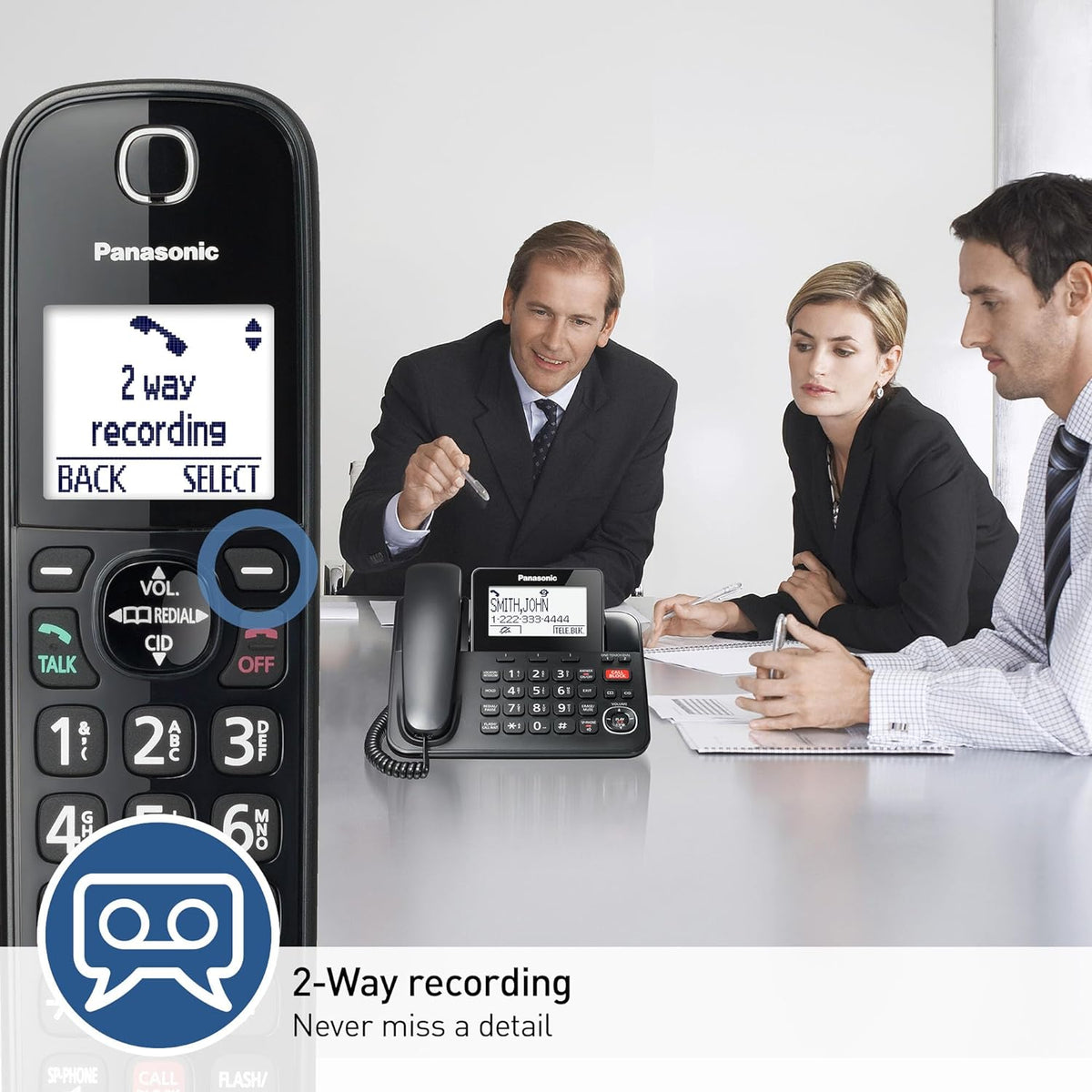 Panasonic KX‑TGF850B Teléfono Fijo/Inalámbrico | Contestadora | Grabación 2‑Vías | Bloqueo Avanzado | Expandible a 6